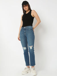 Women Emma Jeans Slim Fit Mid Blue High Rise