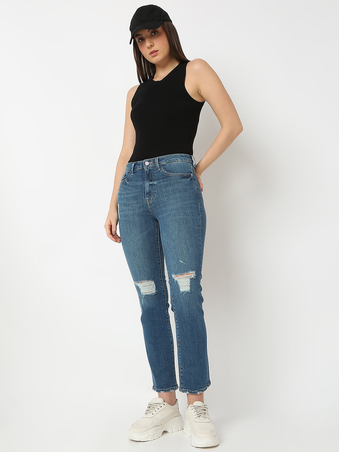 Women Emma Jeans Slim Fit Mid Blue High Rise
