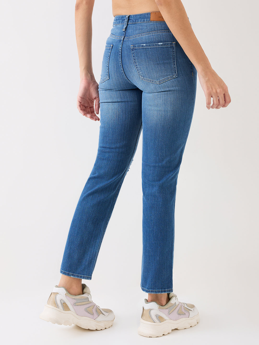 Spykar Mid Blue High Rise Wide Leg Casual Jeans For Women