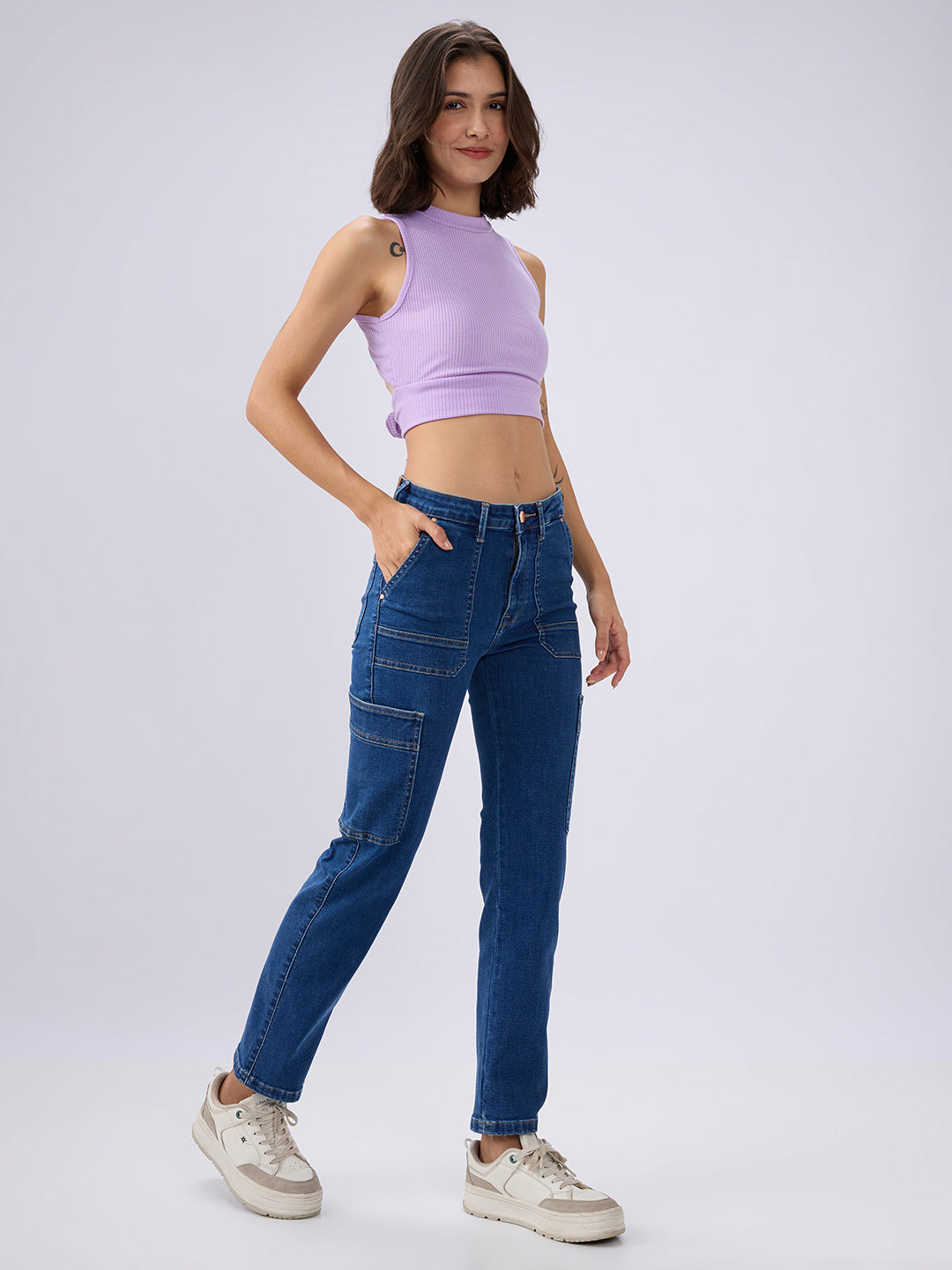 Spykar Mid Blue Slim Fit Mid Rise Jeans For Women