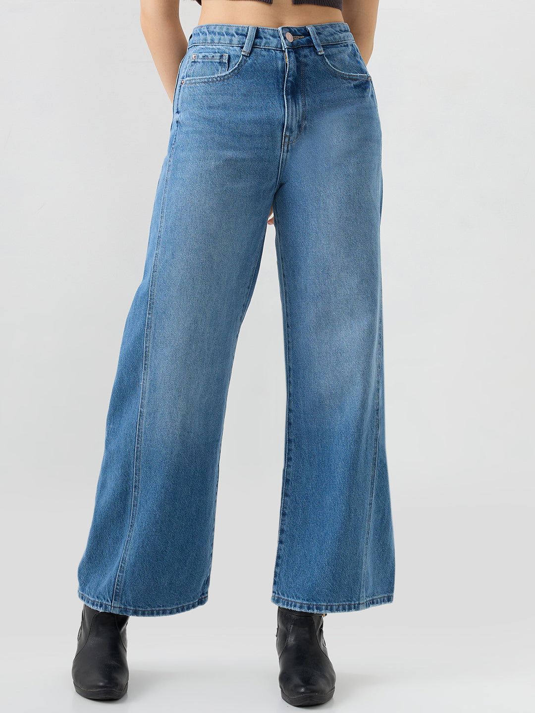 Spykar Light Blue Wide Leg High Rise Jeans For Women