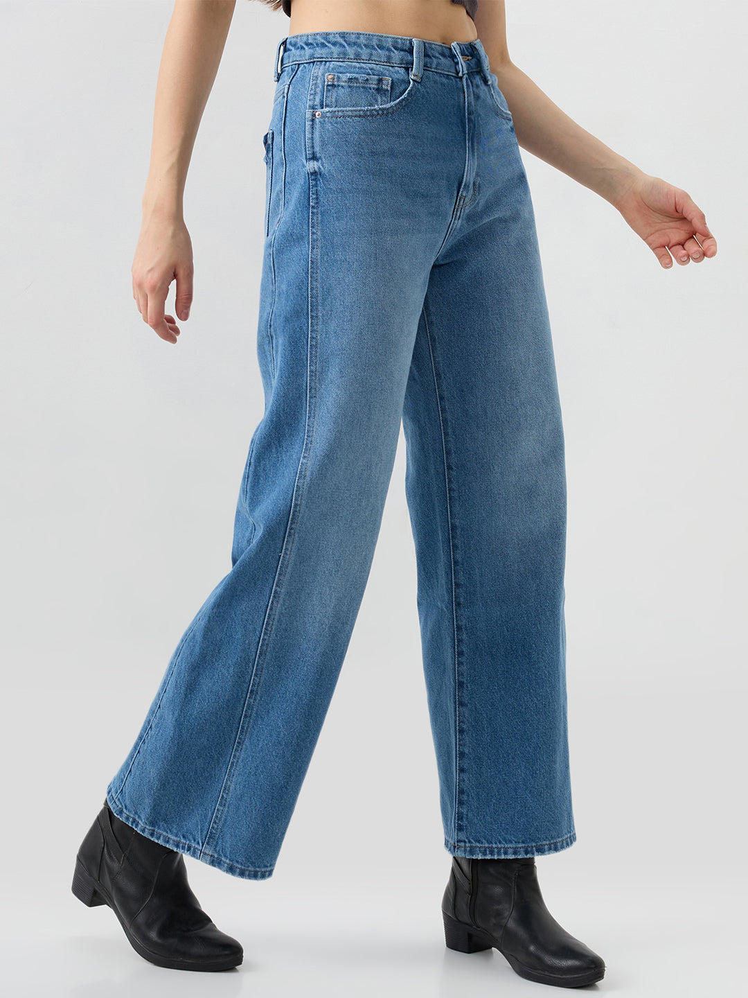Spykar Light Blue Wide Leg High Rise Jeans For Women