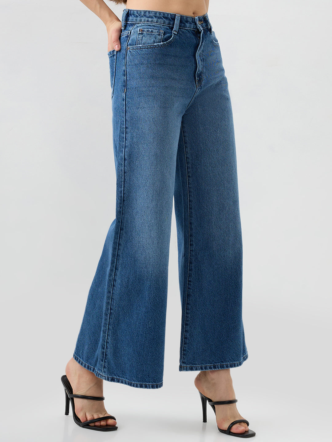 Women Jeans Super Wide-Leg Blue High Rise