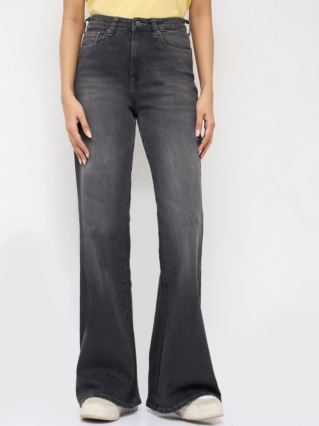 Women Flare Fit Jeans Flare Leg Grey High Rise