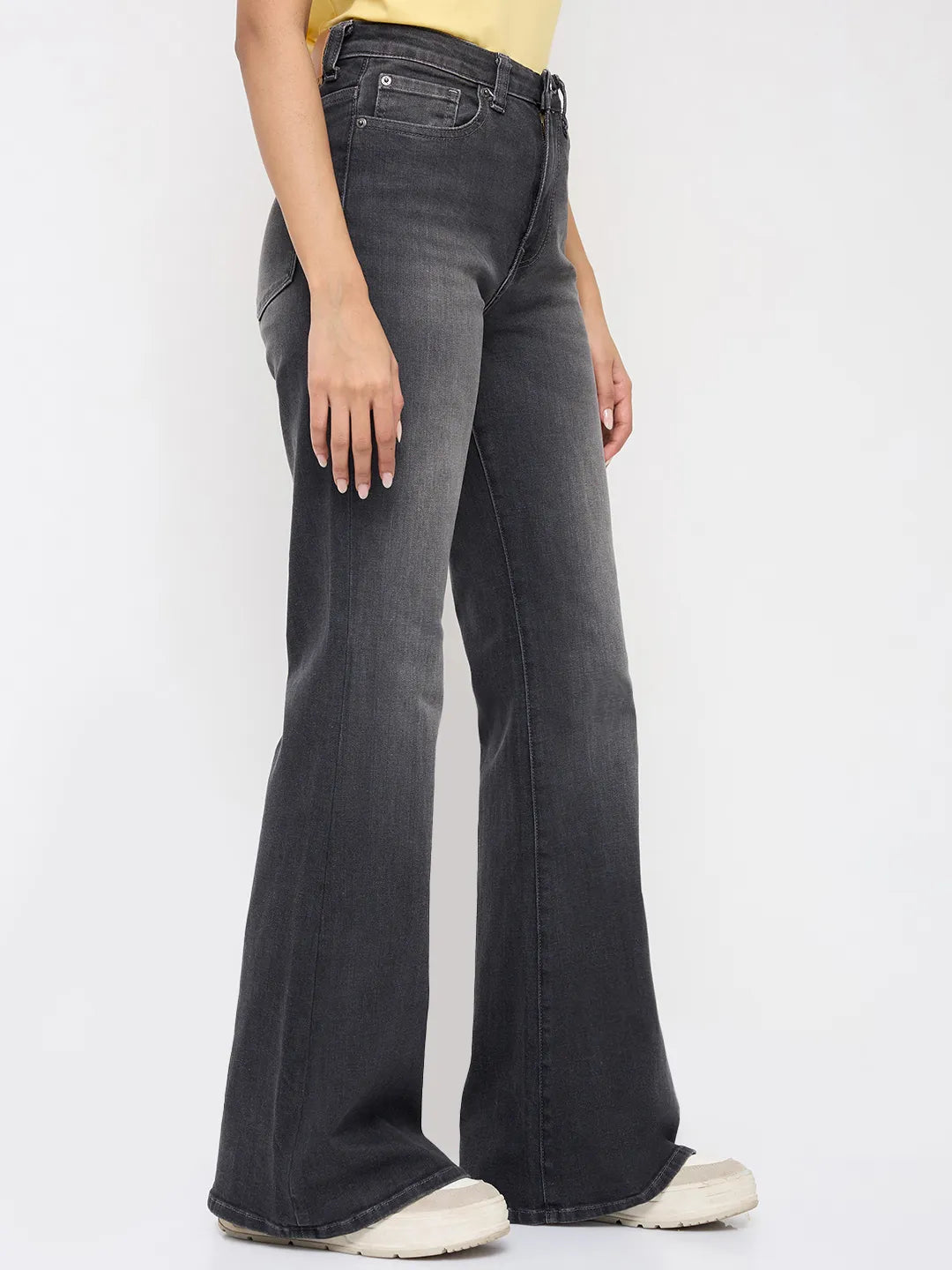 Women Flare Fit Jeans Flare Leg Grey High Rise