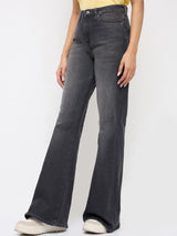 Women Flare Fit Jeans Flare Leg Grey High Rise