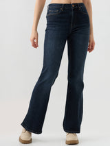 Women Flare Fit Jeans Flare Leg Blue Mid Rise