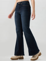 Women Flare Fit Jeans Flare Leg Blue Mid Rise