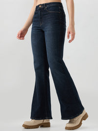 Women Flare Fit Jeans Flare Leg Blue Mid Rise