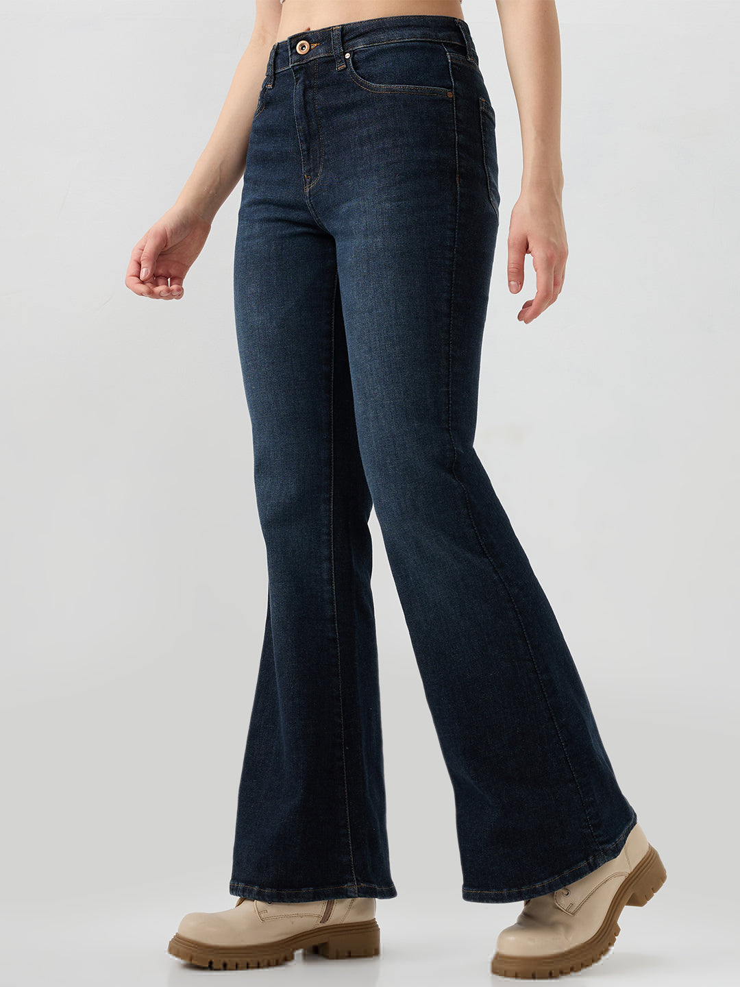 Women Flare Fit Jeans Flare Leg Blue Mid Rise