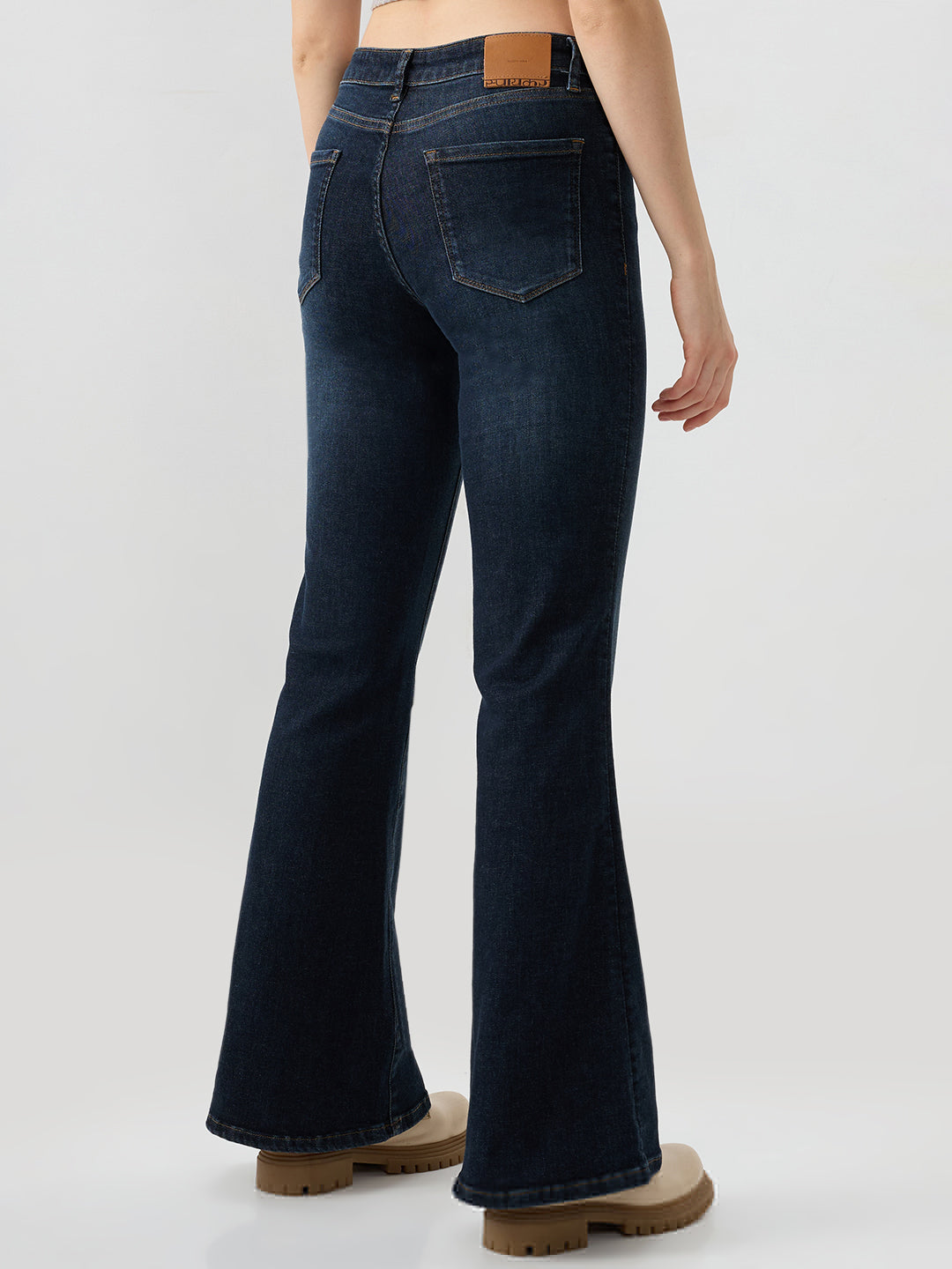 Women Flare Fit Jeans Flare Leg Blue Mid Rise
