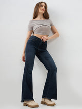 Women Flare Fit Jeans Flare Leg Blue Mid Rise
