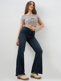 Women Flare Fit Jeans Flare Leg Blue Mid Rise