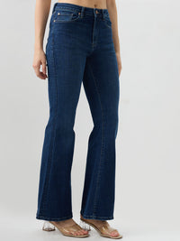 Women Flare Fit Jeans Flare Leg Blue Mid Rise