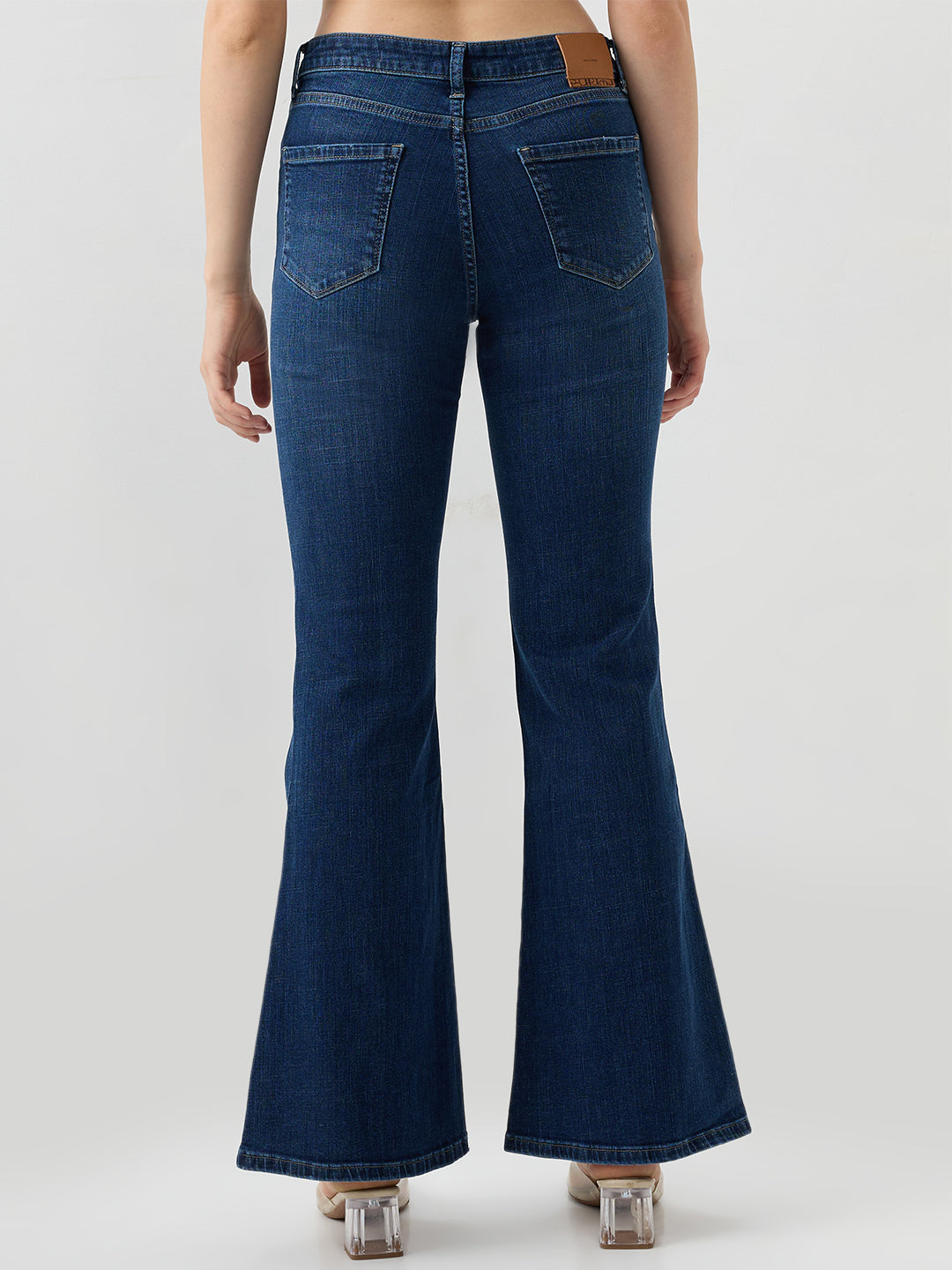 Women Flare Fit Jeans Flare Leg Blue Mid Rise