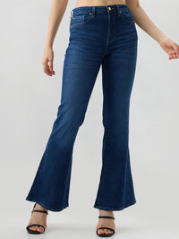 Women Flare Fit Jeans Flare Leg Blue Mid Rise