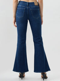 Women Flare Fit Jeans Flare Leg Blue Mid Rise