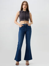 Women Flare Fit Jeans Flare Leg Blue Mid Rise