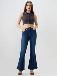 Women Flare Fit Jeans Flare Leg Blue Mid Rise