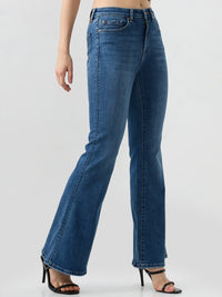 Women Flare Fit Jeans Flare Leg Blue Mid Rise