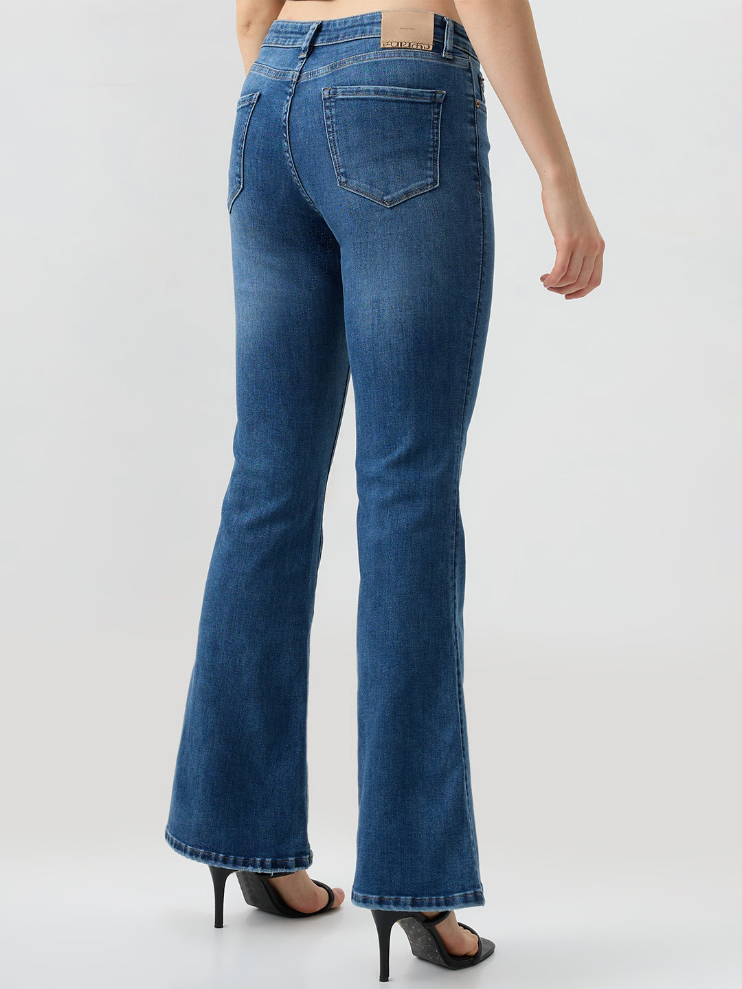 Women Flare Fit Jeans Flare Leg Blue Mid Rise