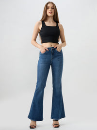 Women Flare Fit Jeans Flare Leg Blue Mid Rise