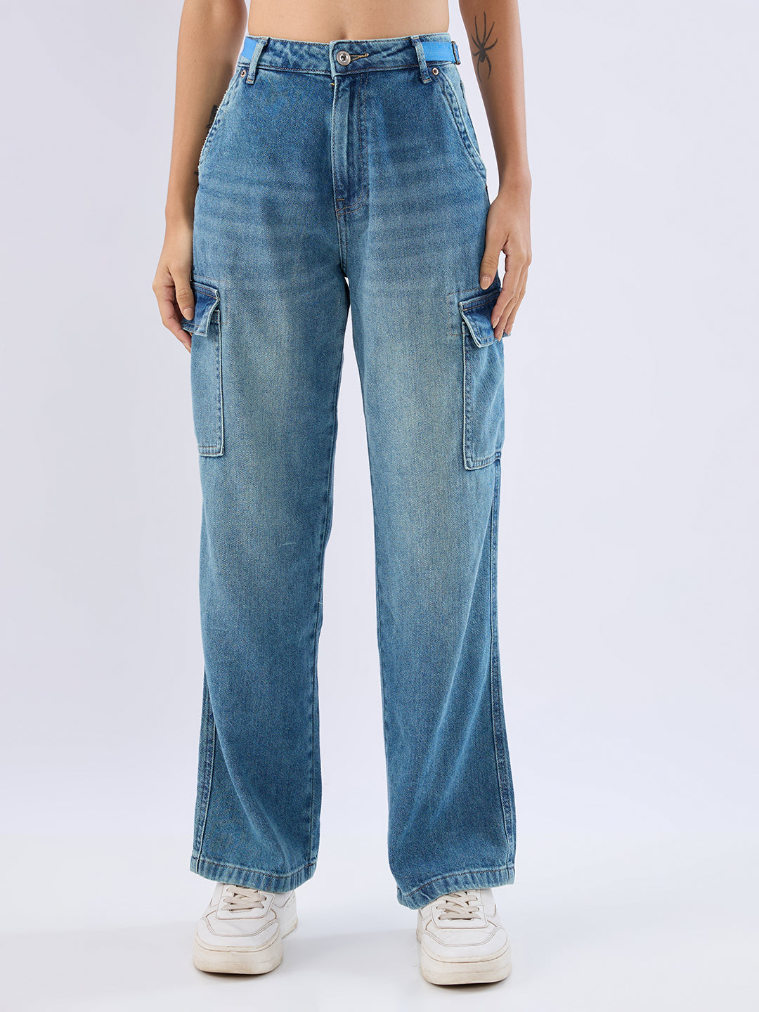 Spykar Mid Blue Straight Fit Mid Rise Jeans For Women
