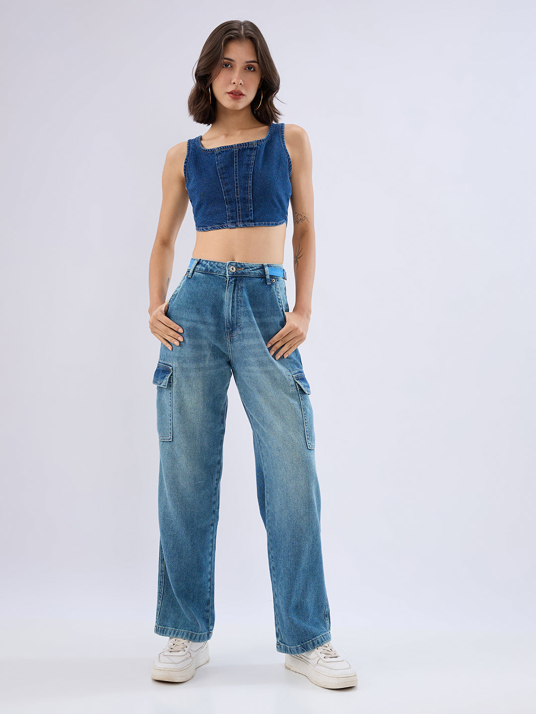 Spykar Mid Blue Straight Fit Mid Rise Jeans For Women