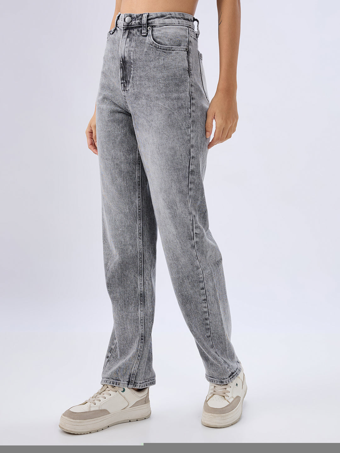 Spykar Light Grey Straight Fit Mid Rise Jeans For Women