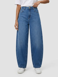 Women Barrel Jeans Barrel Leg Mid Blue High Rise