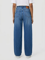 Women Barrel Jeans Barrel Leg Mid Blue High Rise