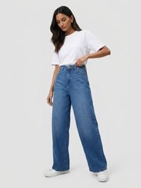 Women Barrel Jeans Barrel Leg Mid Blue High Rise