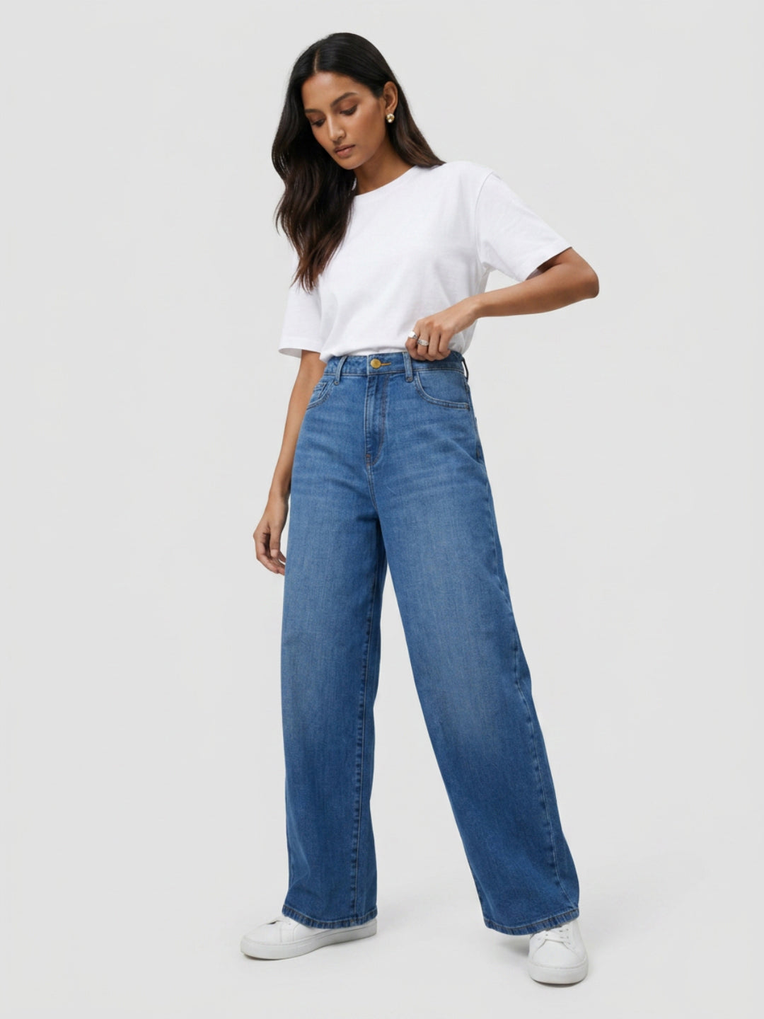 Women Barrel Jeans Barrel Leg Mid Blue High Rise