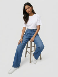 Women Barrel Jeans Barrel Leg Mid Blue High Rise