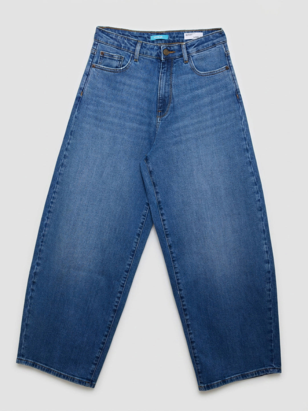 Women Barrel Jeans Barrel Leg Mid Blue High Rise
