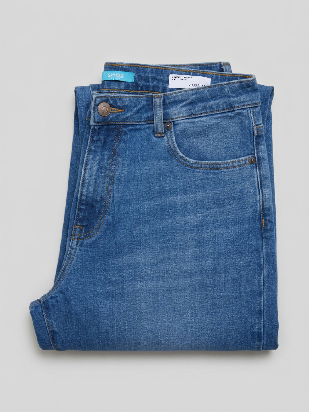 Women Barrel Jeans Barrel Leg Mid Blue High Rise