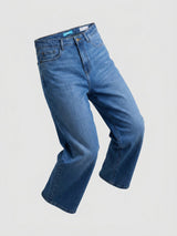 Women Barrel Jeans Barrel Leg Mid Blue High Rise