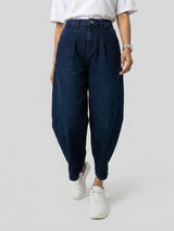 Women Barrel Jeans Barrel Leg Dark Blue High Rise