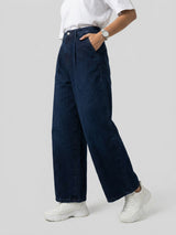 Women Barrel Jeans Barrel Leg Dark Blue High Rise