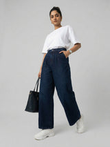 Women Barrel Jeans Barrel Leg Dark Blue High Rise