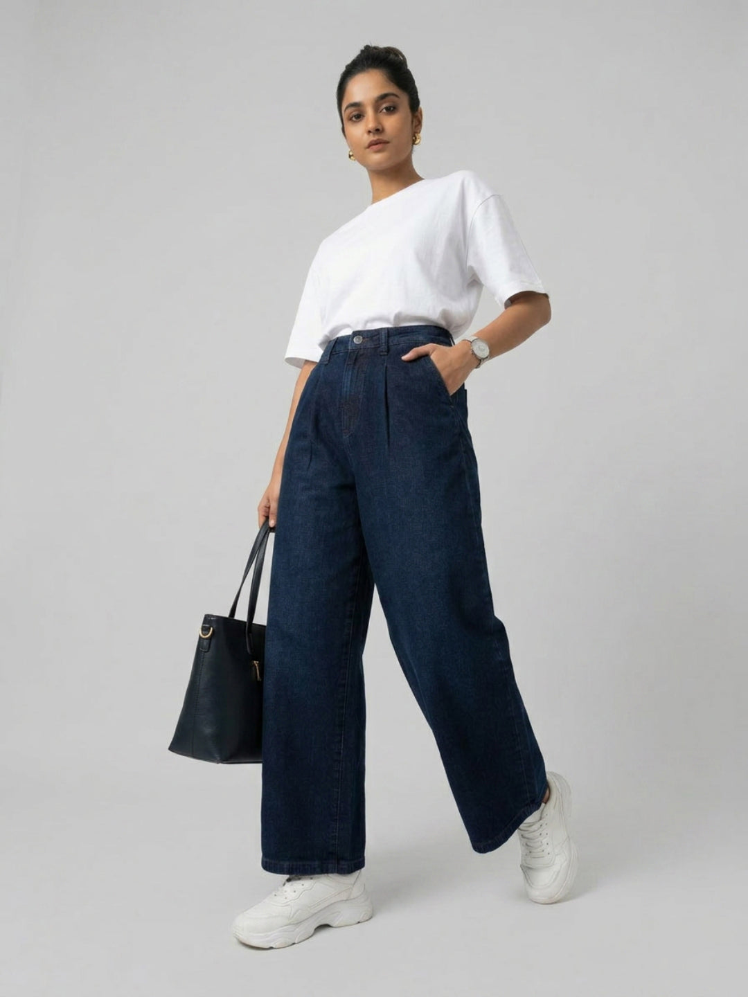 Women Barrel Jeans Barrel Leg Dark Blue High Rise