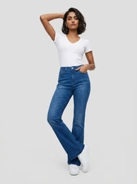 Women Elissa Jeans Boot Cut Fit Mid Blue High Rise