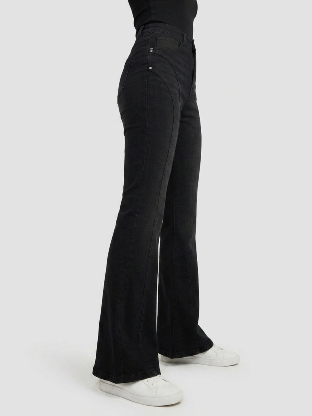 Women Flare Fit Jeans Flare Leg Black High Rise