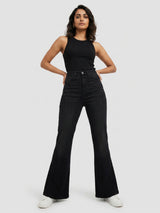 Women Flare Fit Jeans Flare Leg Black High Rise