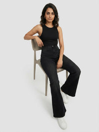 Women Flare Fit Jeans Flare Leg Black High Rise