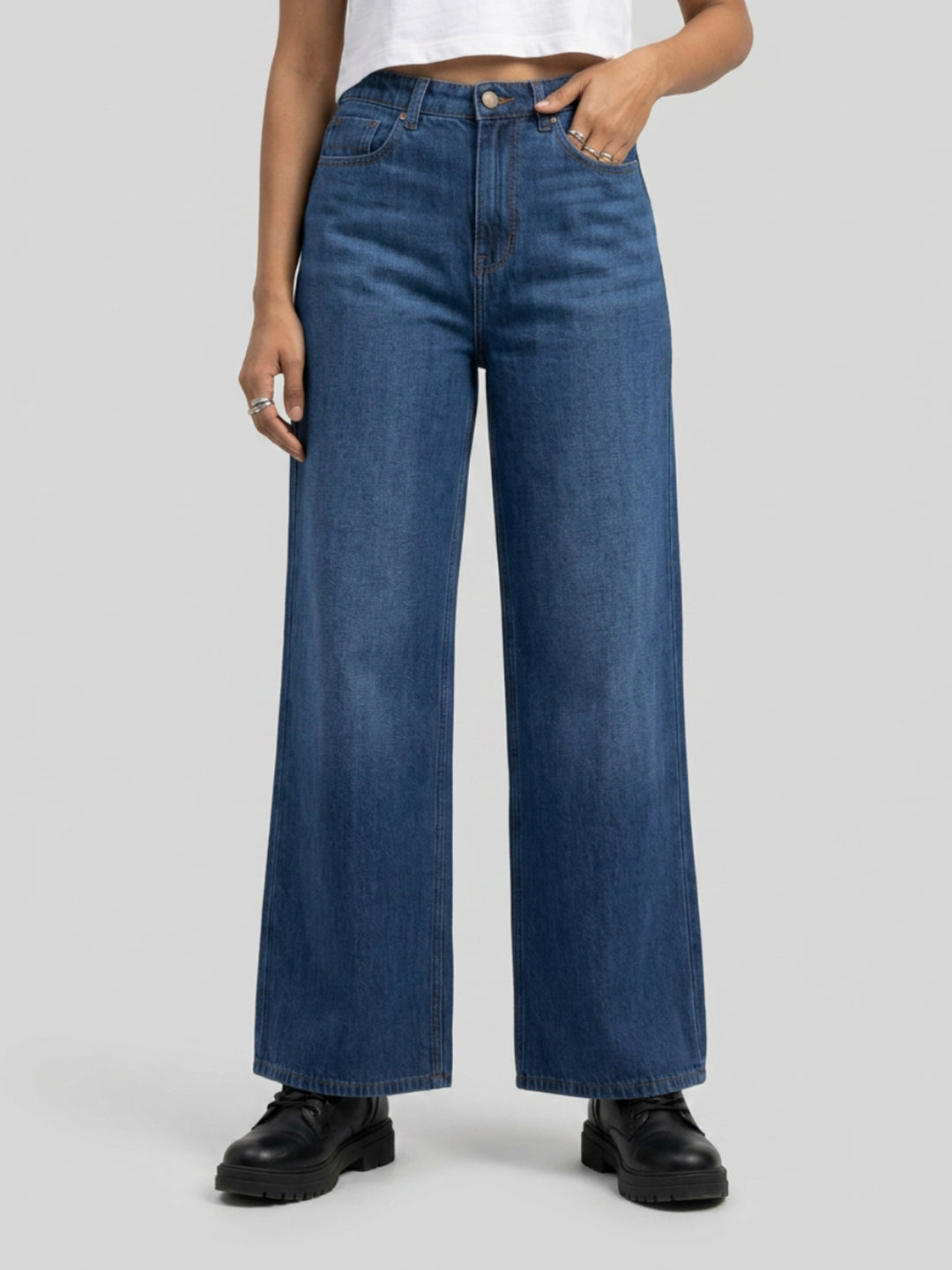 Women Bella-Wide Jeans Wide Leg Dark Blue High Rise