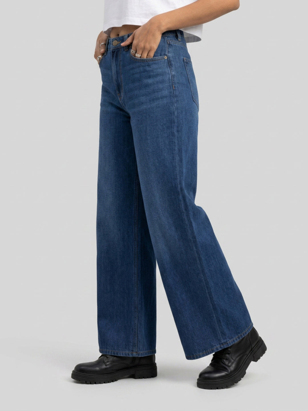 Women Bella-Wide Jeans Wide Leg Dark Blue High Rise
