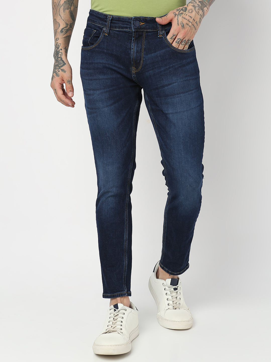 Spykar Men Dark Blue Cotton Slim Fit Tapered Length Jeans (Kano)