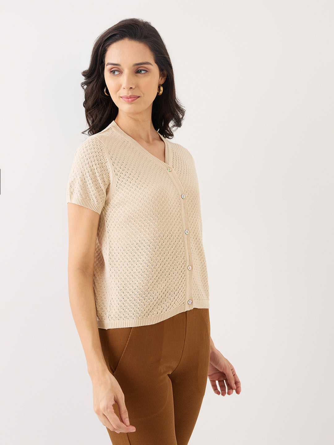 Spykar Beige Slim Fit Casual Sweater For Women