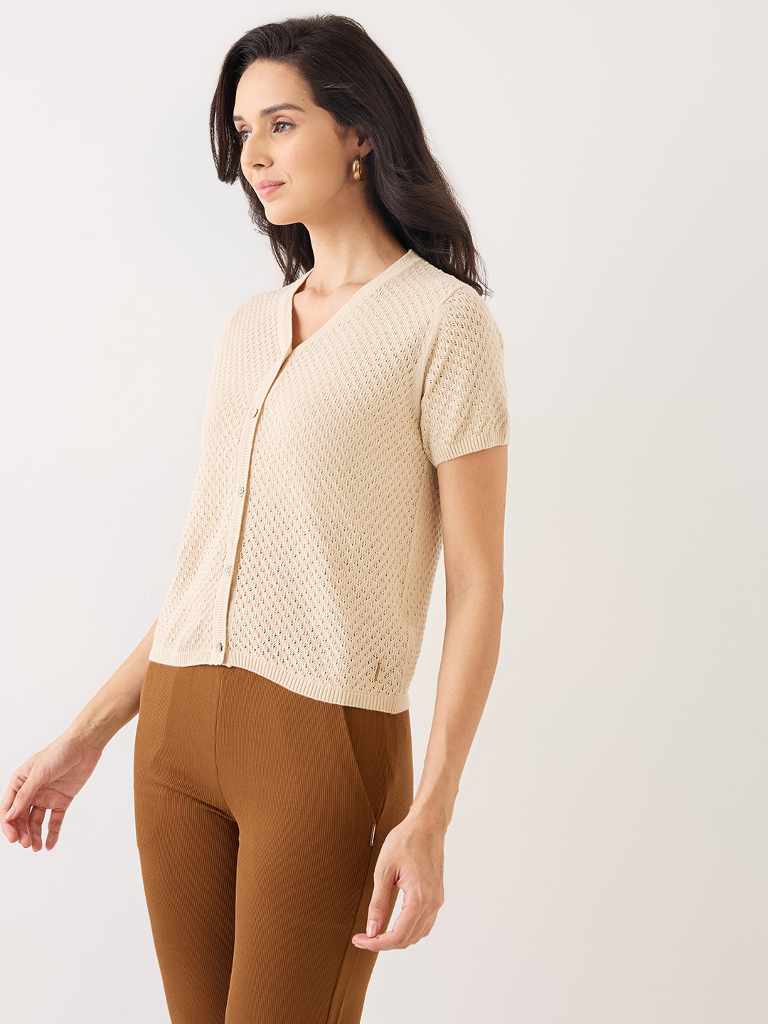 Spykar Beige Slim Fit Casual Sweater For Women